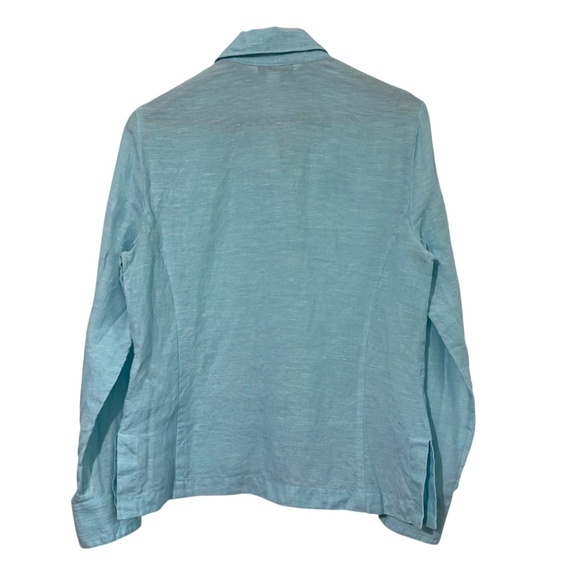 Casual Corner Womens Blue Linen Button Down Shirt Size Med - Picture 2 of 5